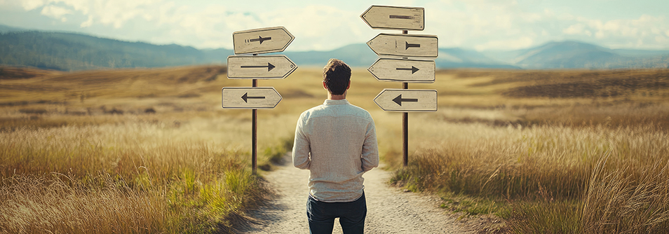 man in leadership decision making under pressure at a crossroads