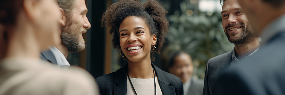 professionals connecting and sharing ideas to build visibility at work