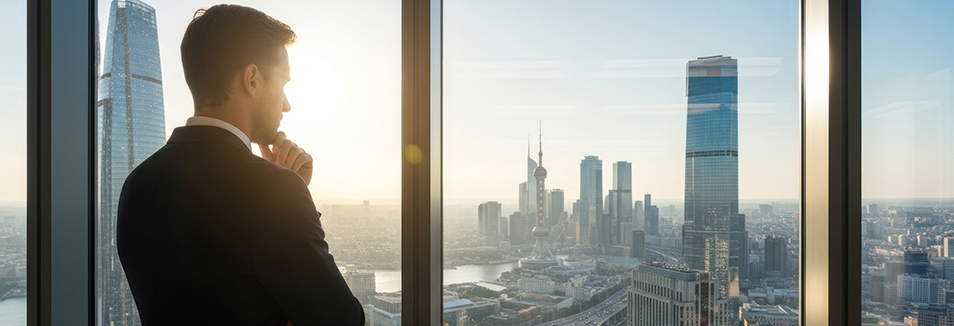 An executive practicing self-reflection as he looks out of the window