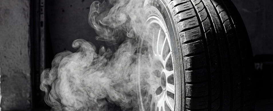 A smoking tire as a symbol of leadership friction