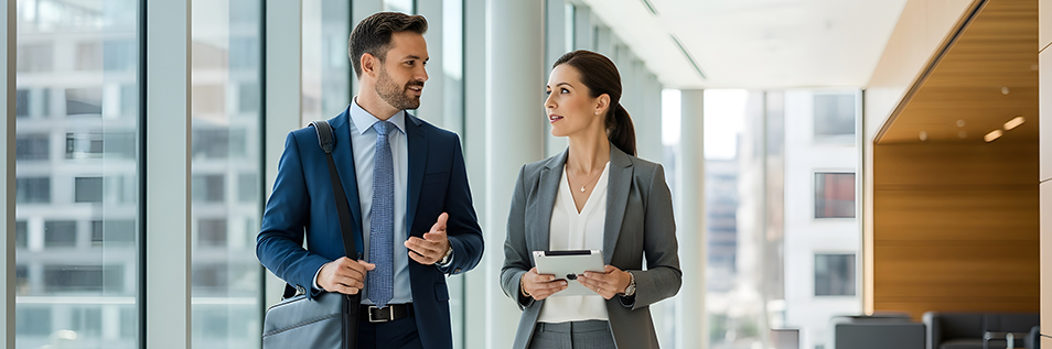 leaders walking down the hallway in pre-meetings