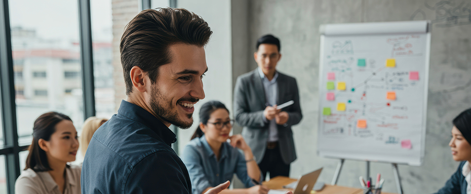 man in a meeting exemplifying trust and leadership performance